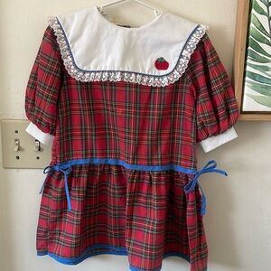WONDERLAND Red Plaid Dress APPLE White Details Sz 3 Girl Christmas Holiday